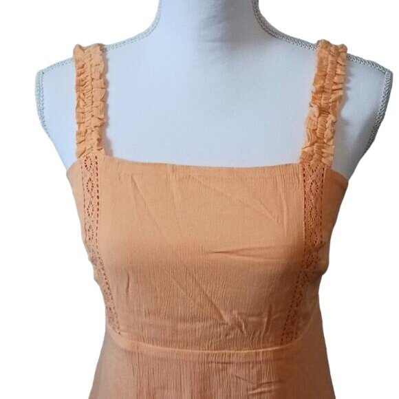 NEW Love Fire Ruffle Strap Tiered Empire Waist Mini‎ Dress Orange Juniors L - Picture 4 of 13
